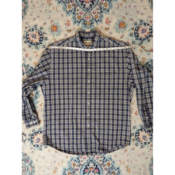 Eddie Bauer Heavy Cotton Blue and White Plaid Button Down Shirt - XL Tall - Picture 5 of 9
